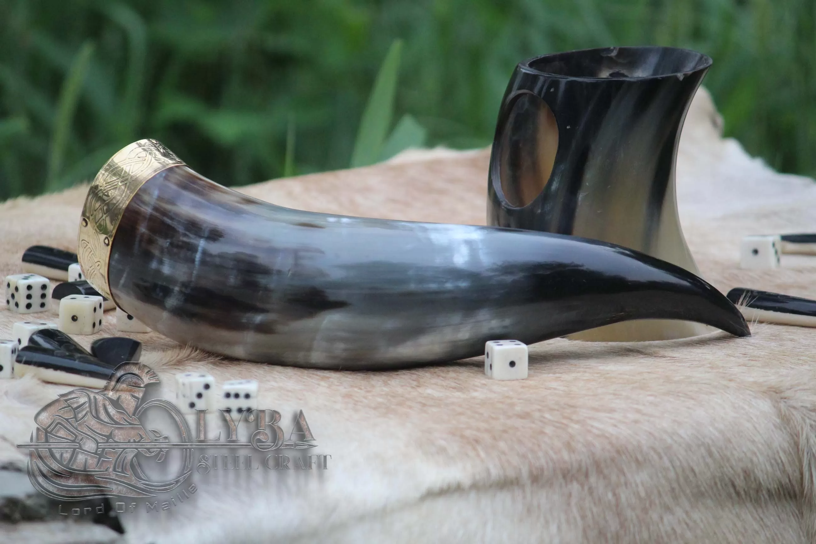 Viking Drinking Horn with embellished with pure brass fittings 