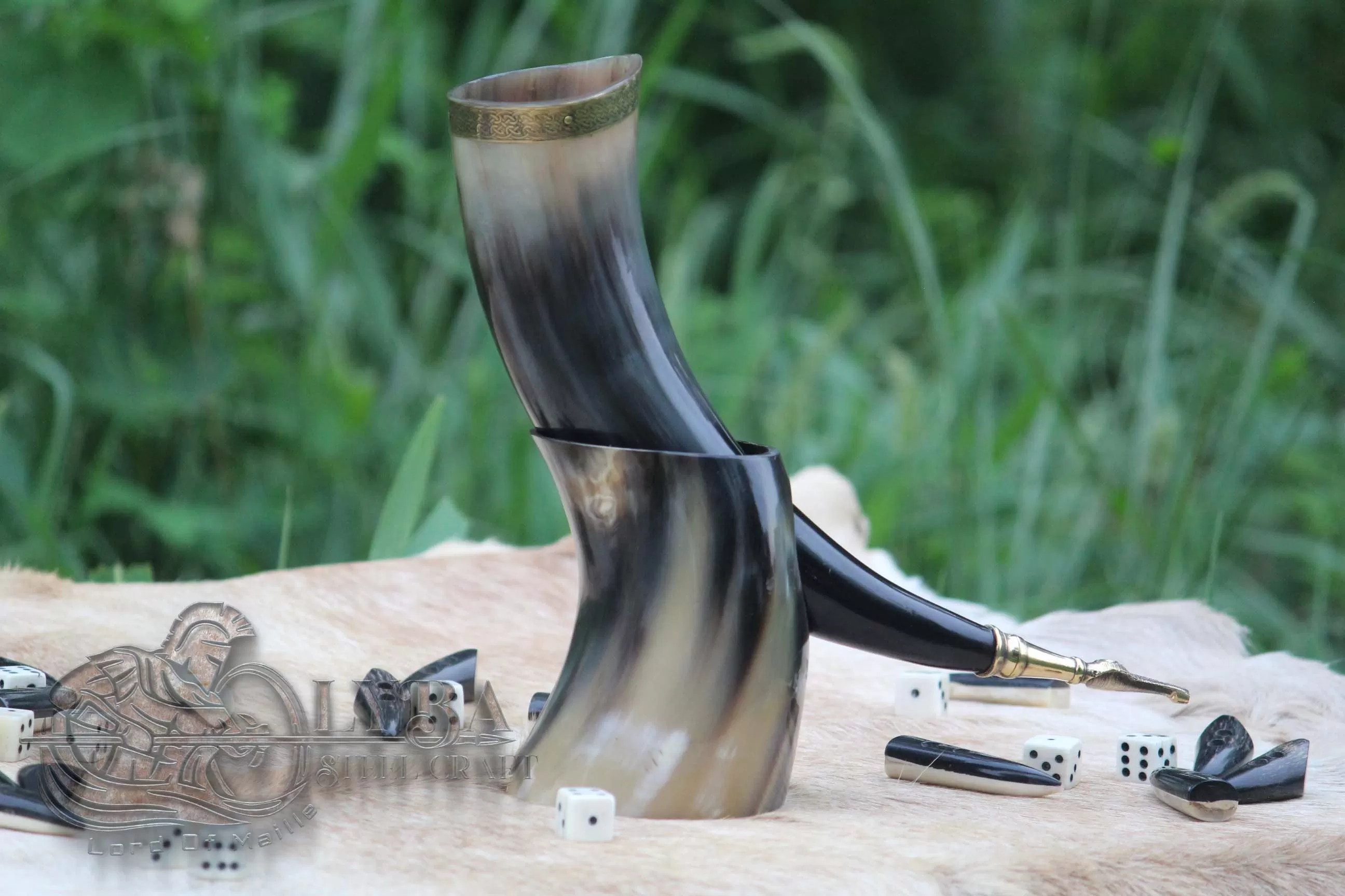 Medieval Viking Drinking Horn with Brass Fittings Handcrafted Genuine Ox Horn