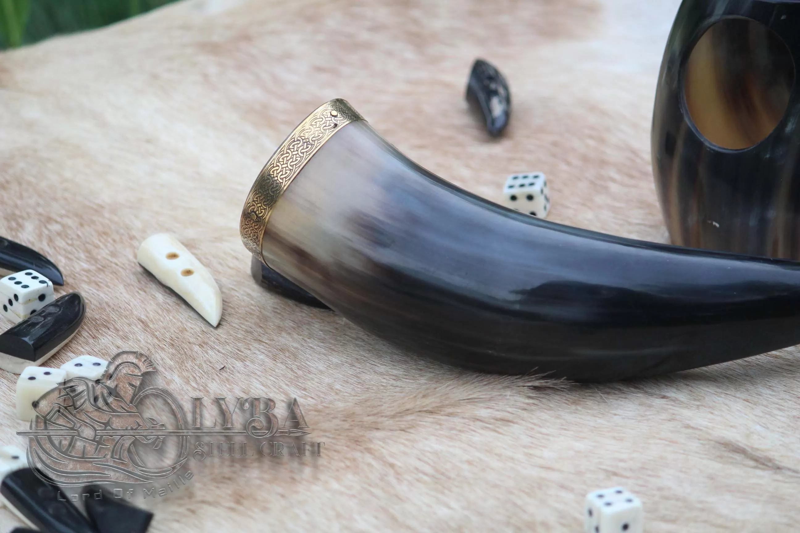 Medieval Viking Drinking Horn with Brass Fittings Handcrafted Genuine Ox Horn