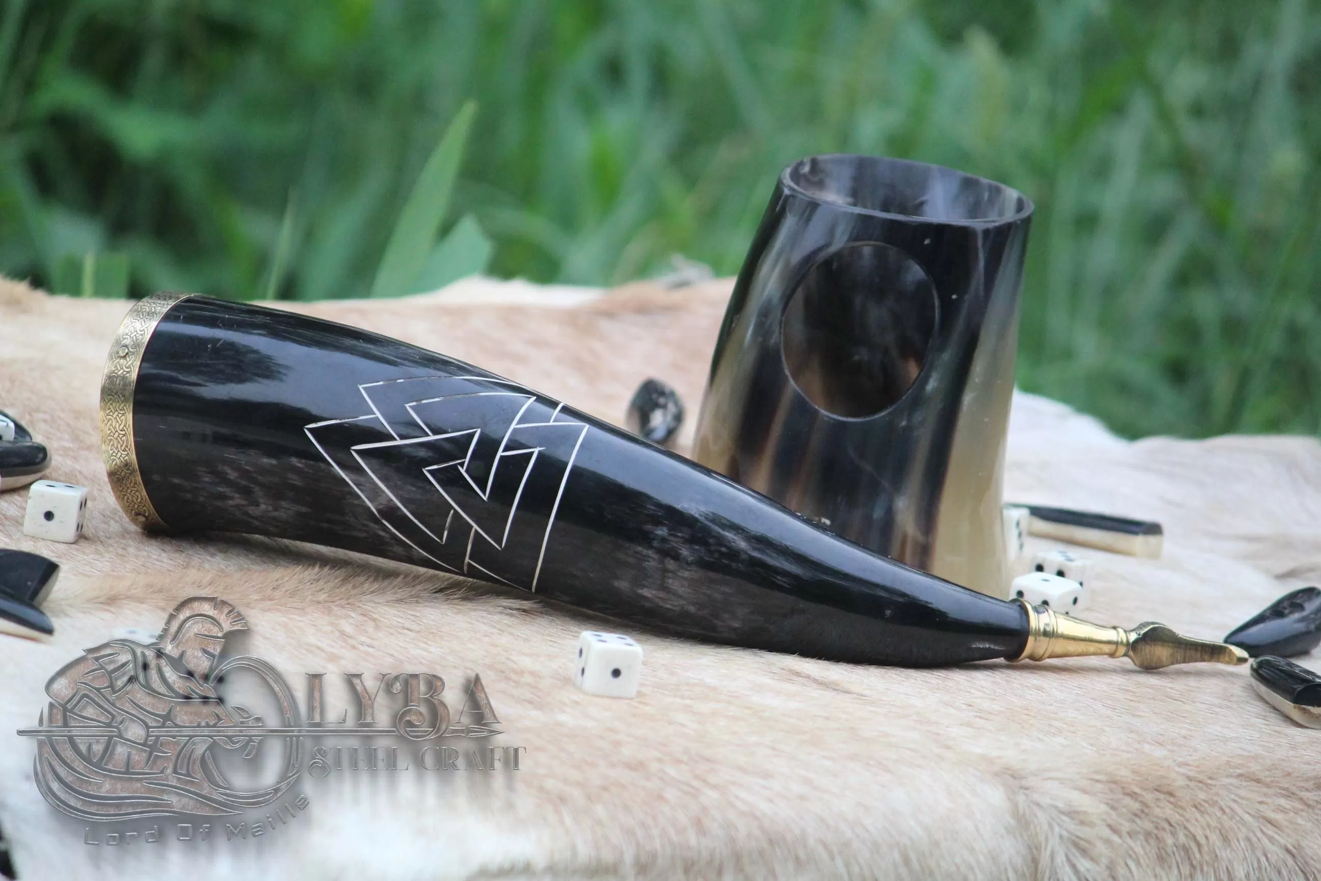 Medieval Viking Drinking Horn with Engraved Valknut Genuine Ox Horn Viking Cup Mug Norse LARP 