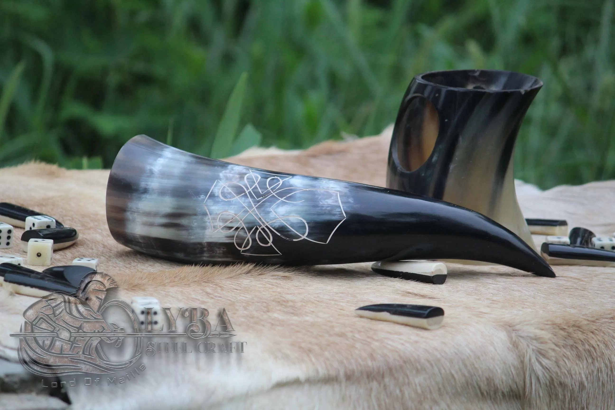 Drinking Ox Horn with Engraved Nordic Design Handcrafted Genuine Ox Horn Viking Cup Mug Norse LARP