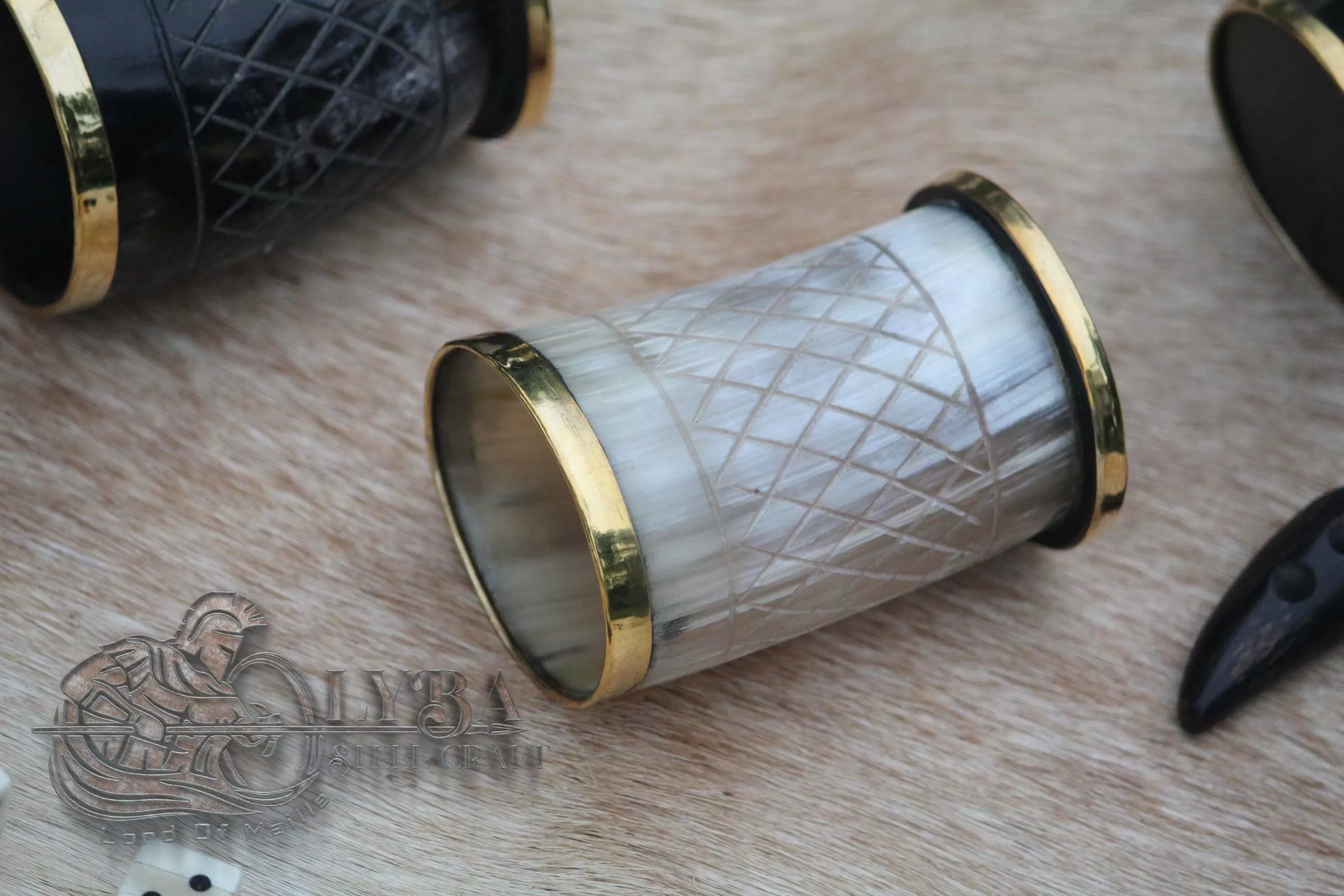 Medieval Viking Horn set of 2 Shot Glass with Pure Brass Rim Handcrafted Genuine Ox Horn