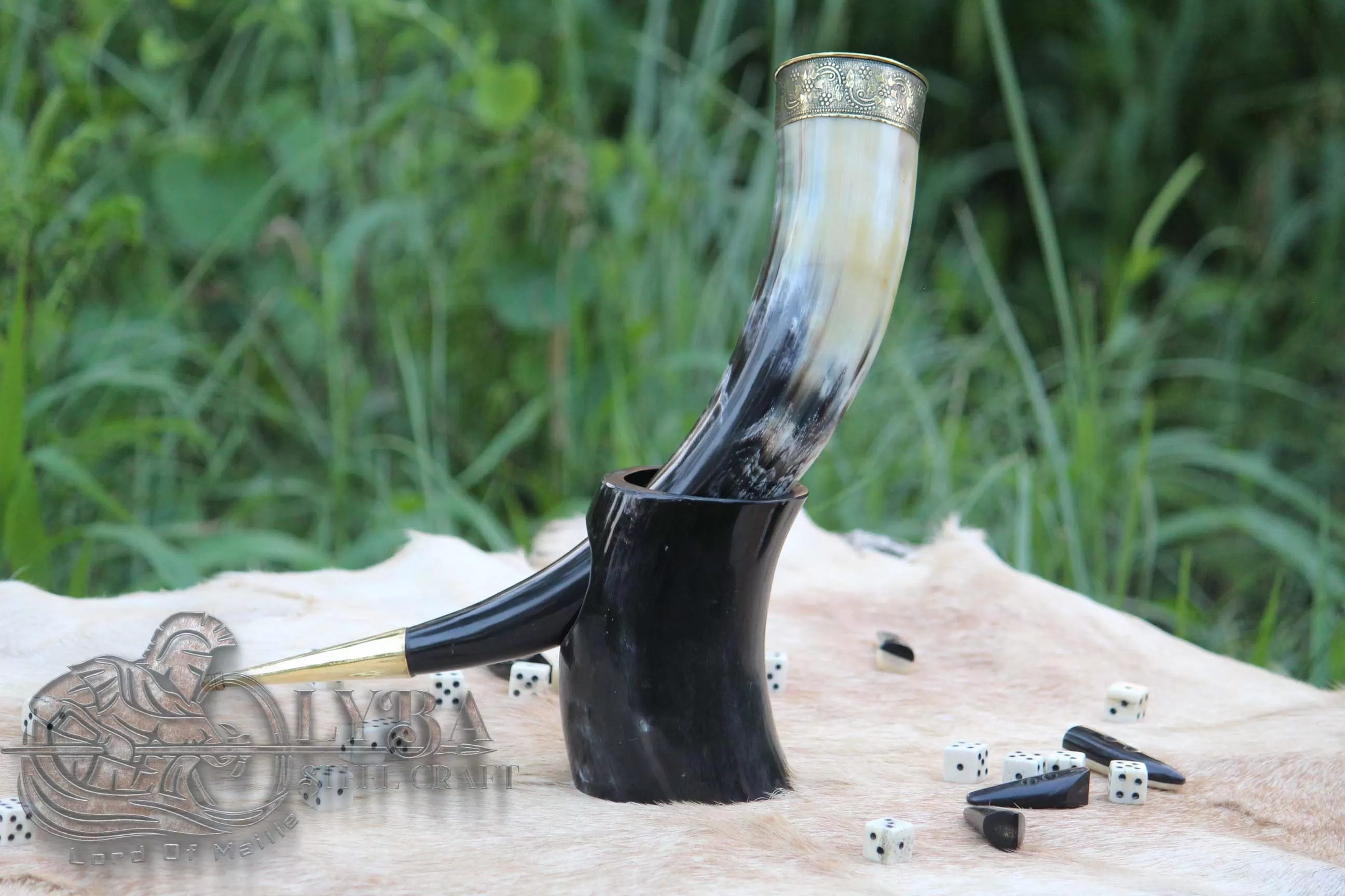 Medieval Viking Drinking Horn with Pure Brass Fittings Handcrafted Genuine Ox Horn Viking Cup Mug Norse LARP