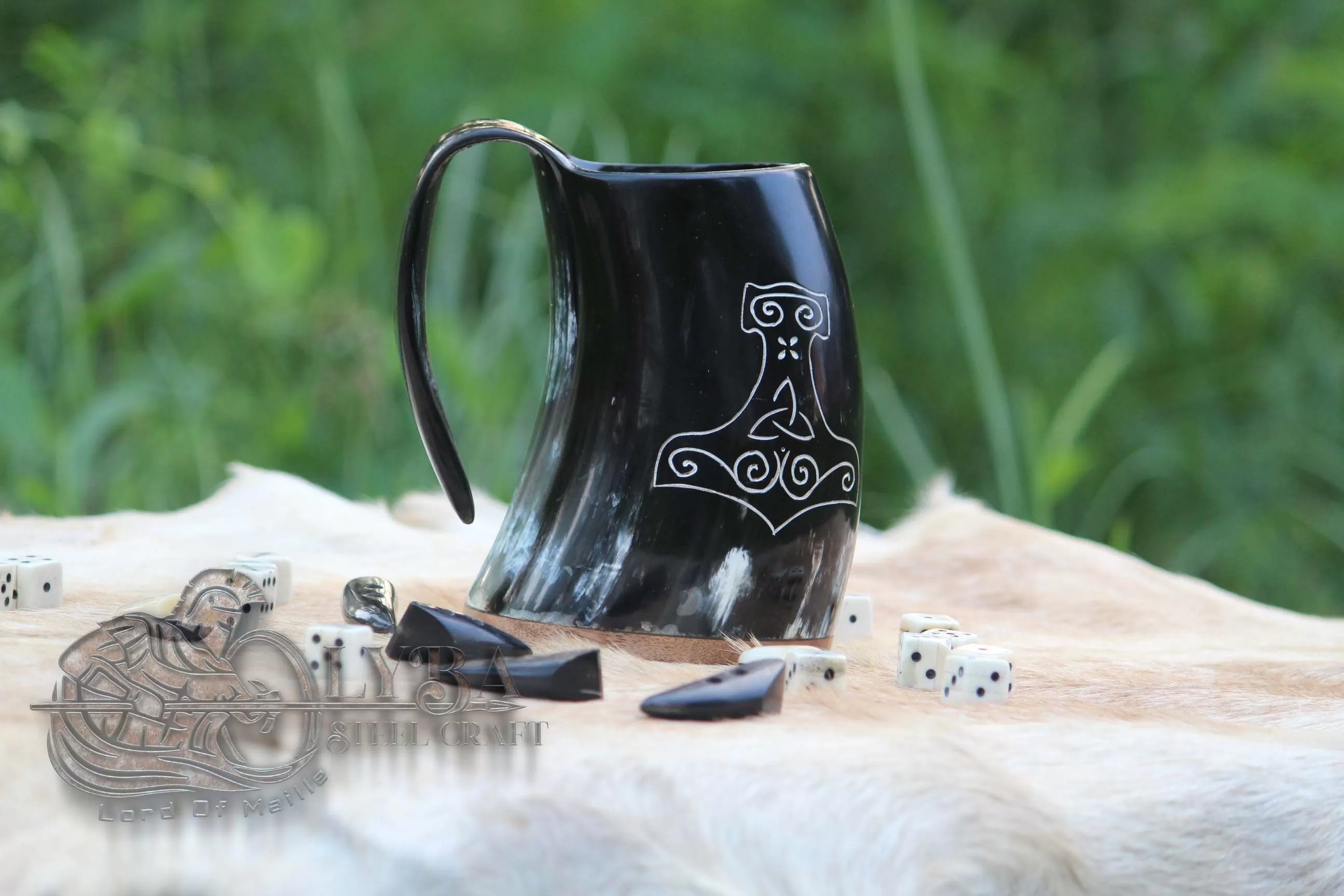 Medieval Viking Mjolnir Horn Tankard Beer Mug Handcrafted Genuine Ox Horn VIKING CUP MUG NORSE LARP