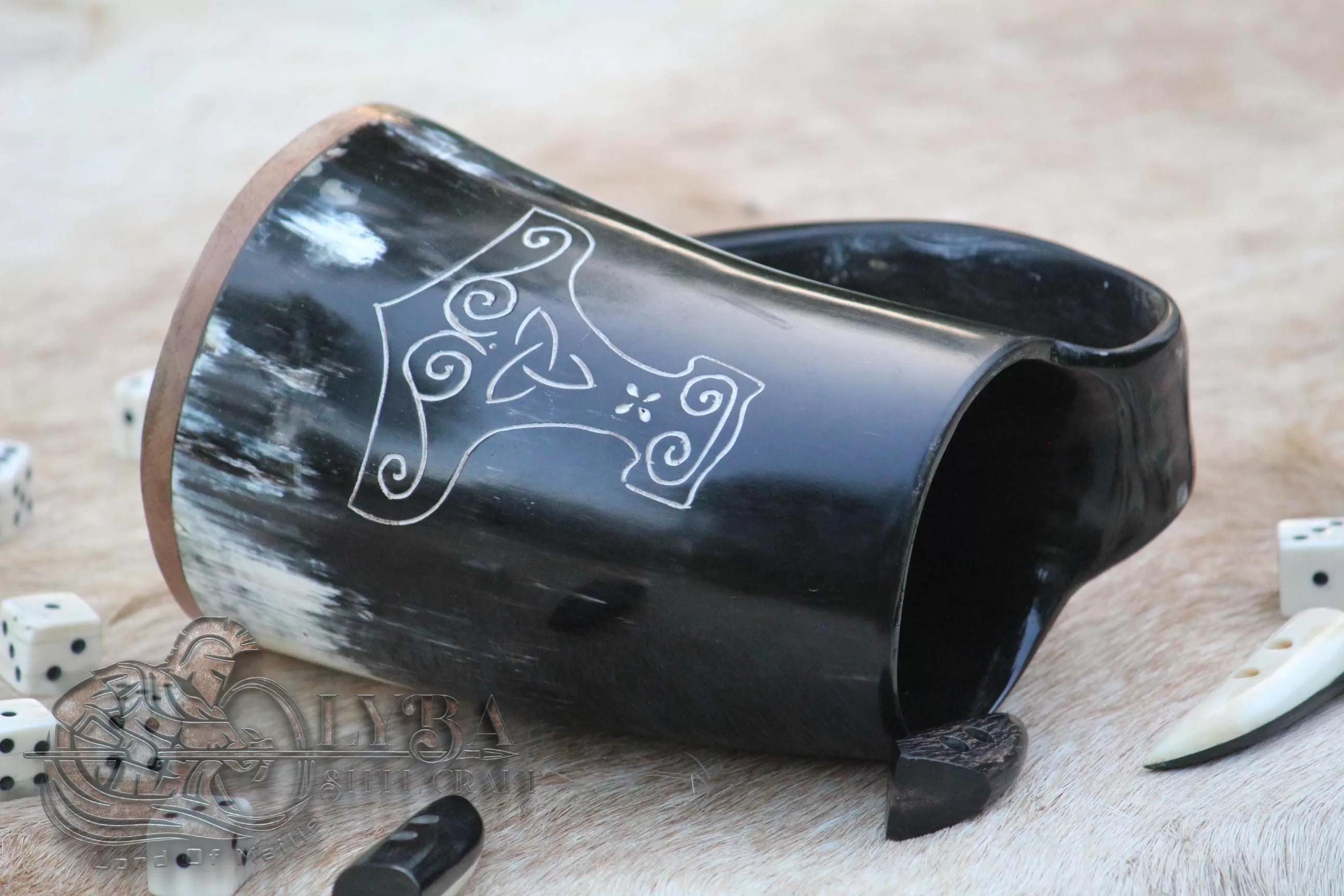 Medieval Viking Mjolnir Horn Tankard Beer Mug Handcrafted Genuine Ox Horn VIKING CUP MUG NORSE LARP