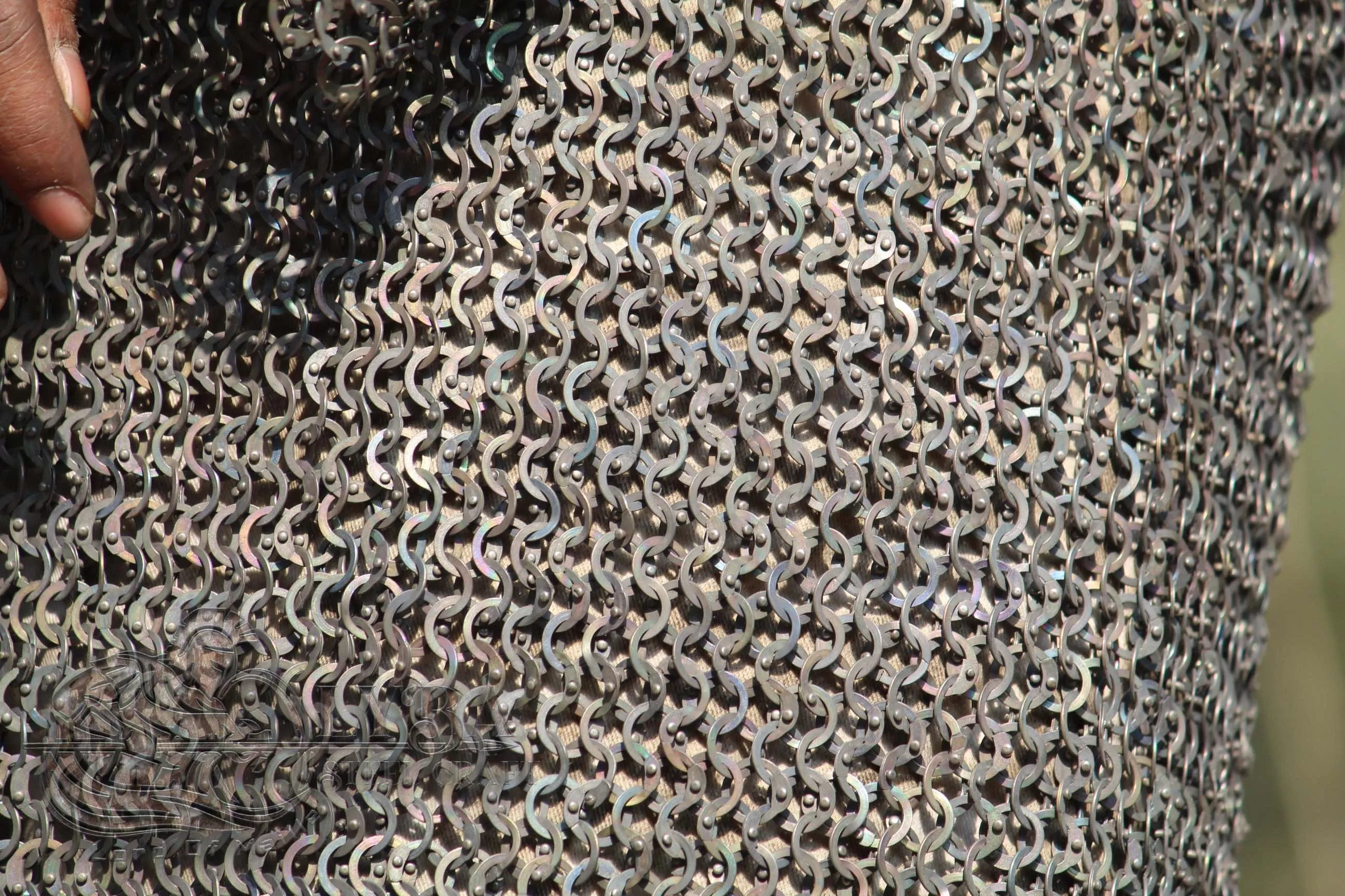 Titanium Chainmail Hauberk chainmail shirt 9 mm Flat ring Every Ring Dome Riveted Slit Front to Back - Leather edges