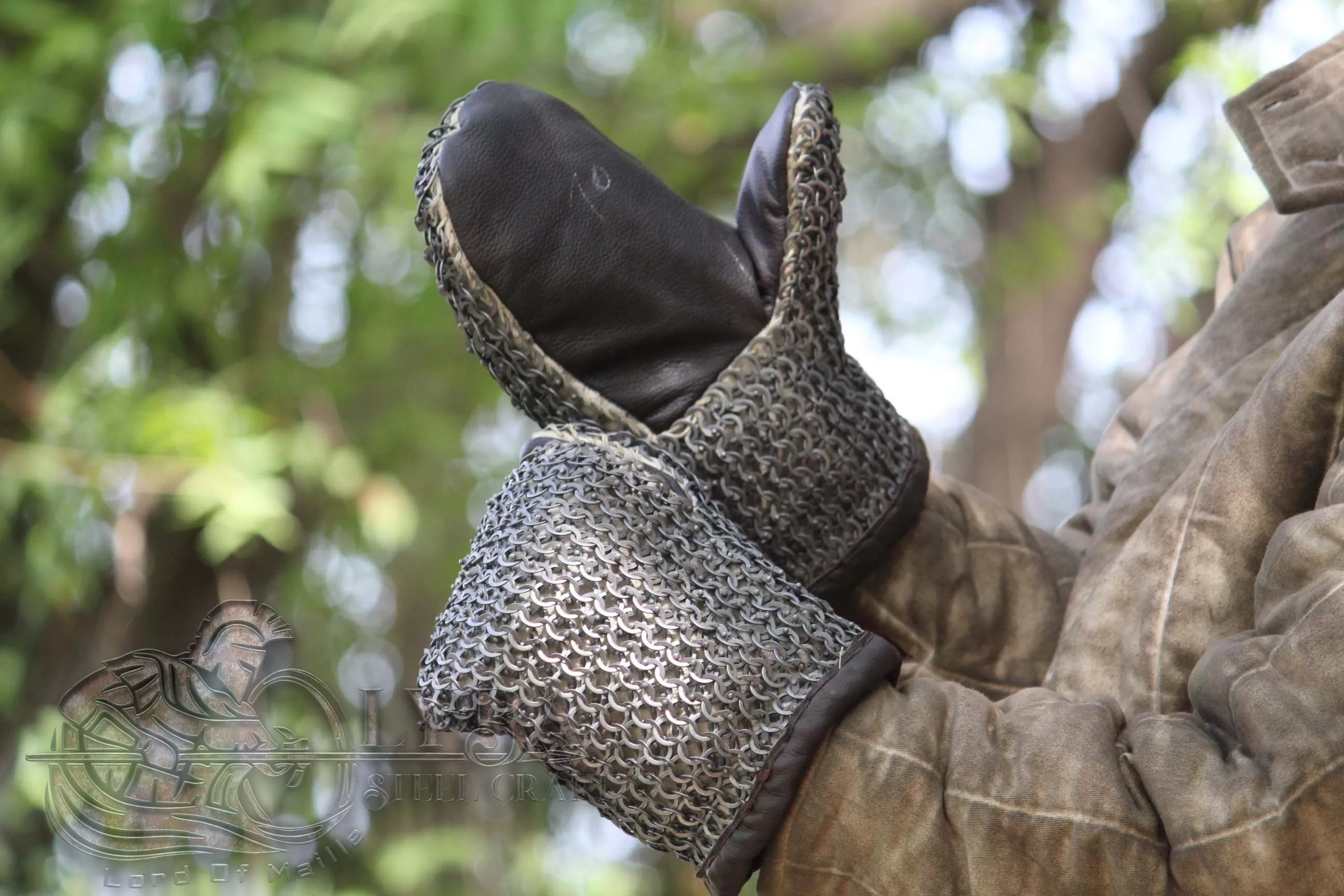 Chainmail Mittens padded viking, reenactment, larp, medieval gloves battle gloves, Brown leather 