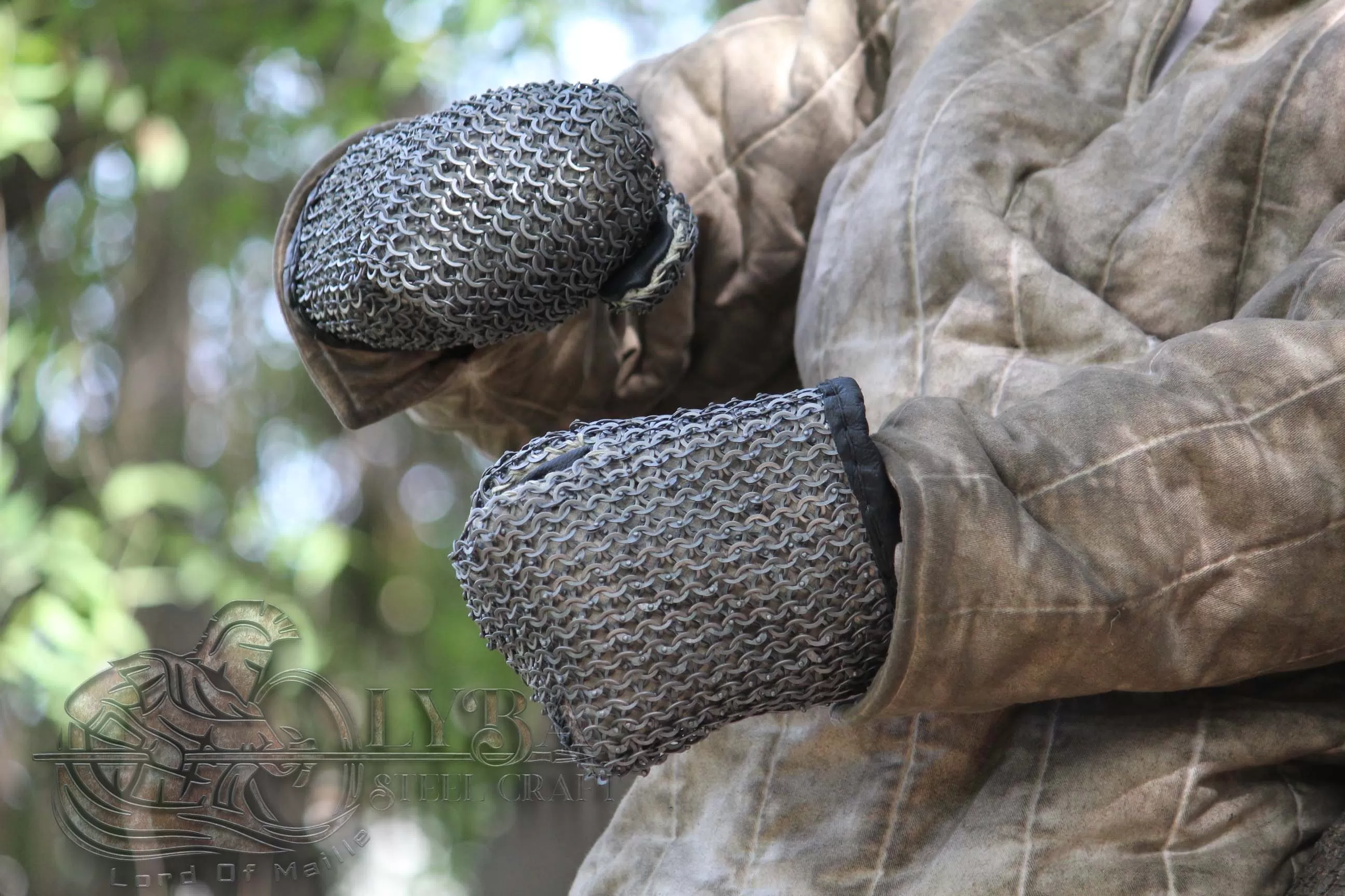 CHAINMAIL MITTENS PADDED VIKING, REENACTMENT, LARP, MEDIEVAL GLOVES BATTLE GLOVES, BLACK LEATHER