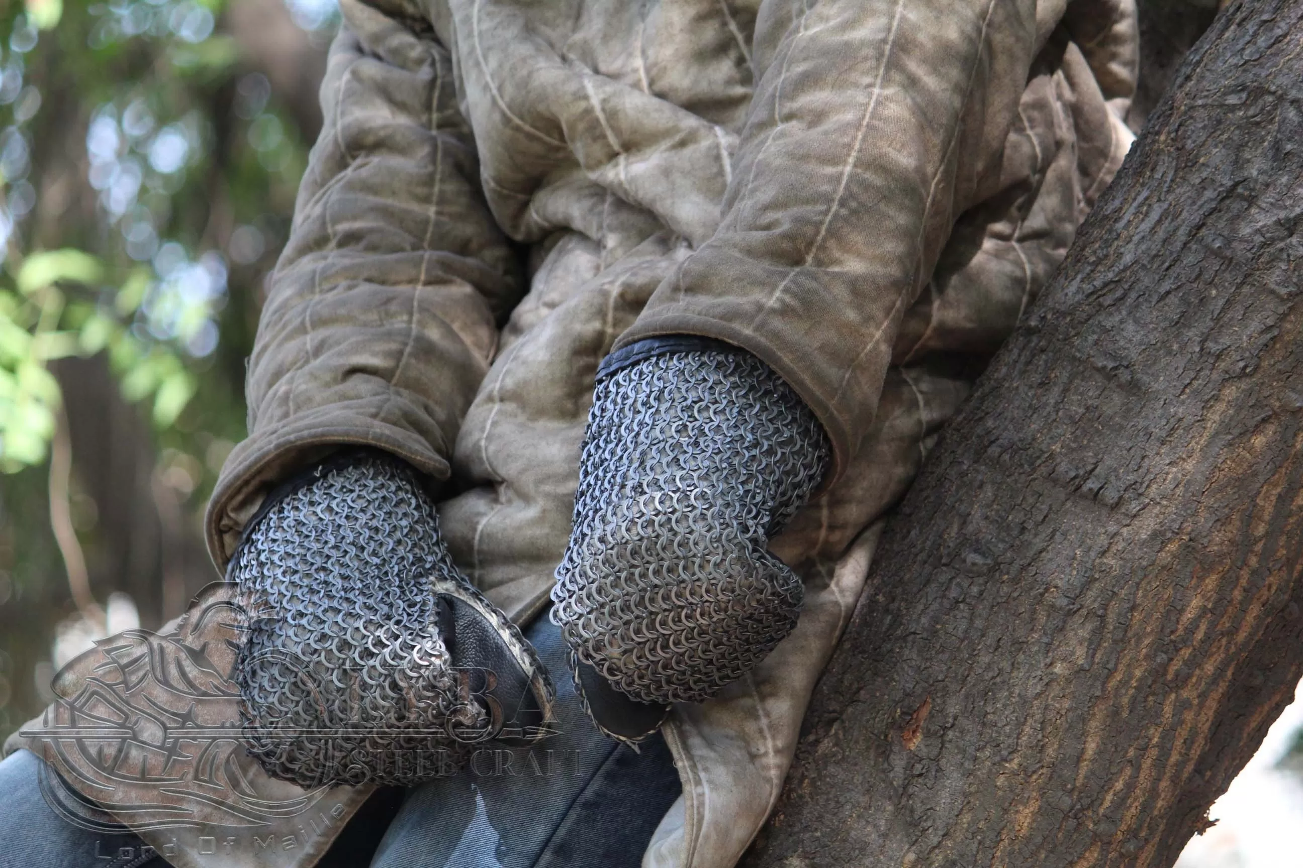 CHAINMAIL MITTENS PADDED VIKING, REENACTMENT, LARP, MEDIEVAL GLOVES BATTLE GLOVES, BLACK LEATHER