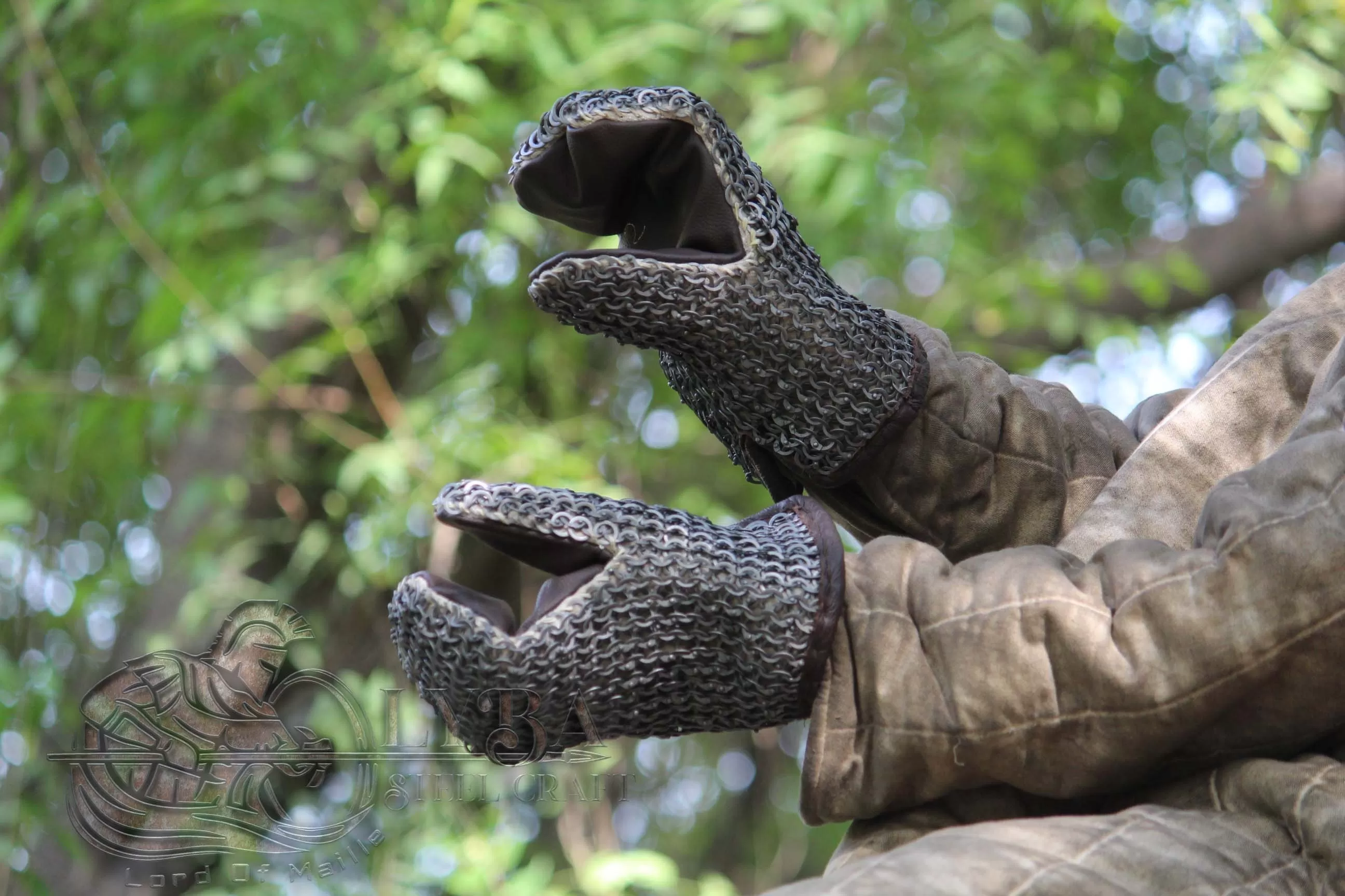 CHAINMAIL MITTENS PADDED VIKING Gloves, REENACTMENT, LARP, MEDIEVAL GLOVES BATTLE GLOVES, Brown LEATHER