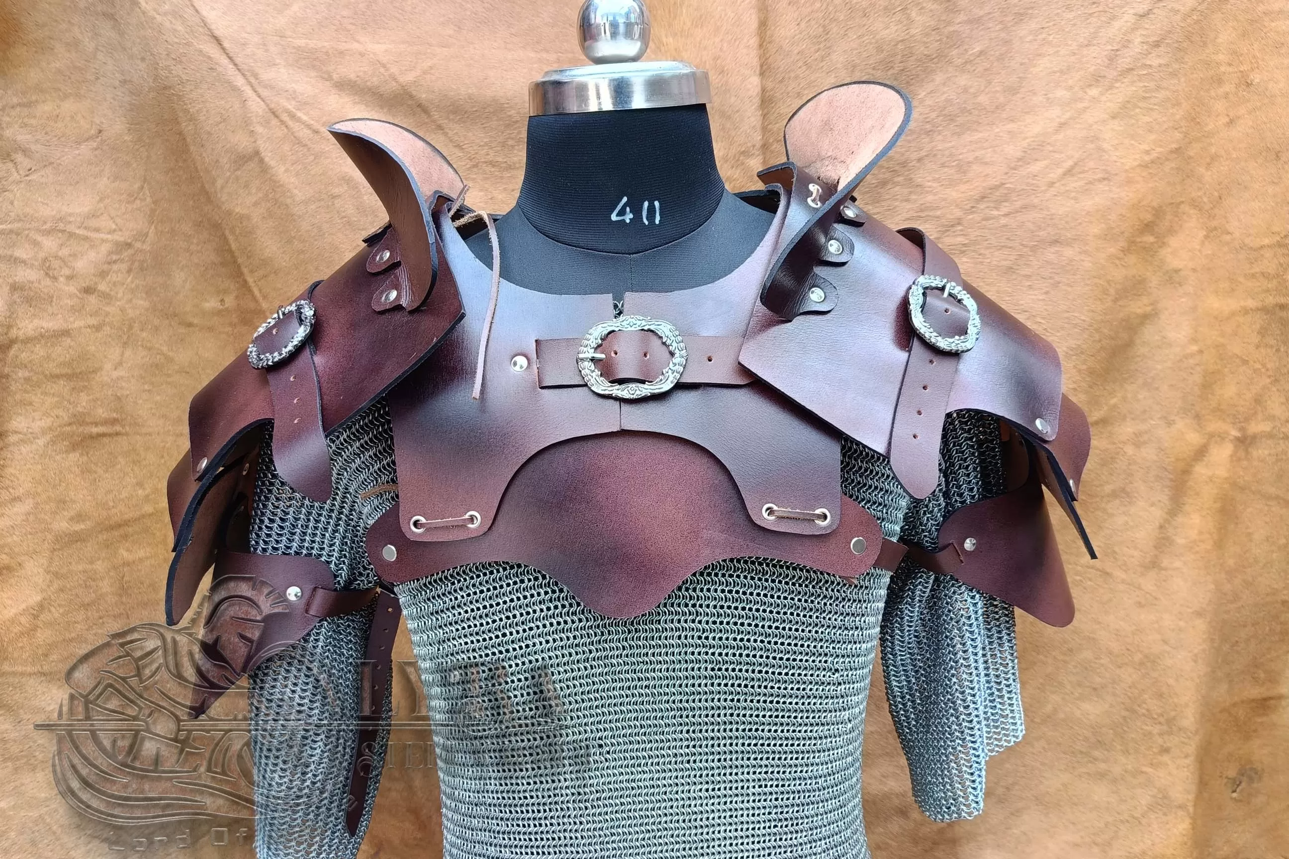 Leather Pauldrons with Gorget Rogue Armor Set- Double Shade Best For Larp Vintage Steampunk Faux, Unique Gothic Cosplay