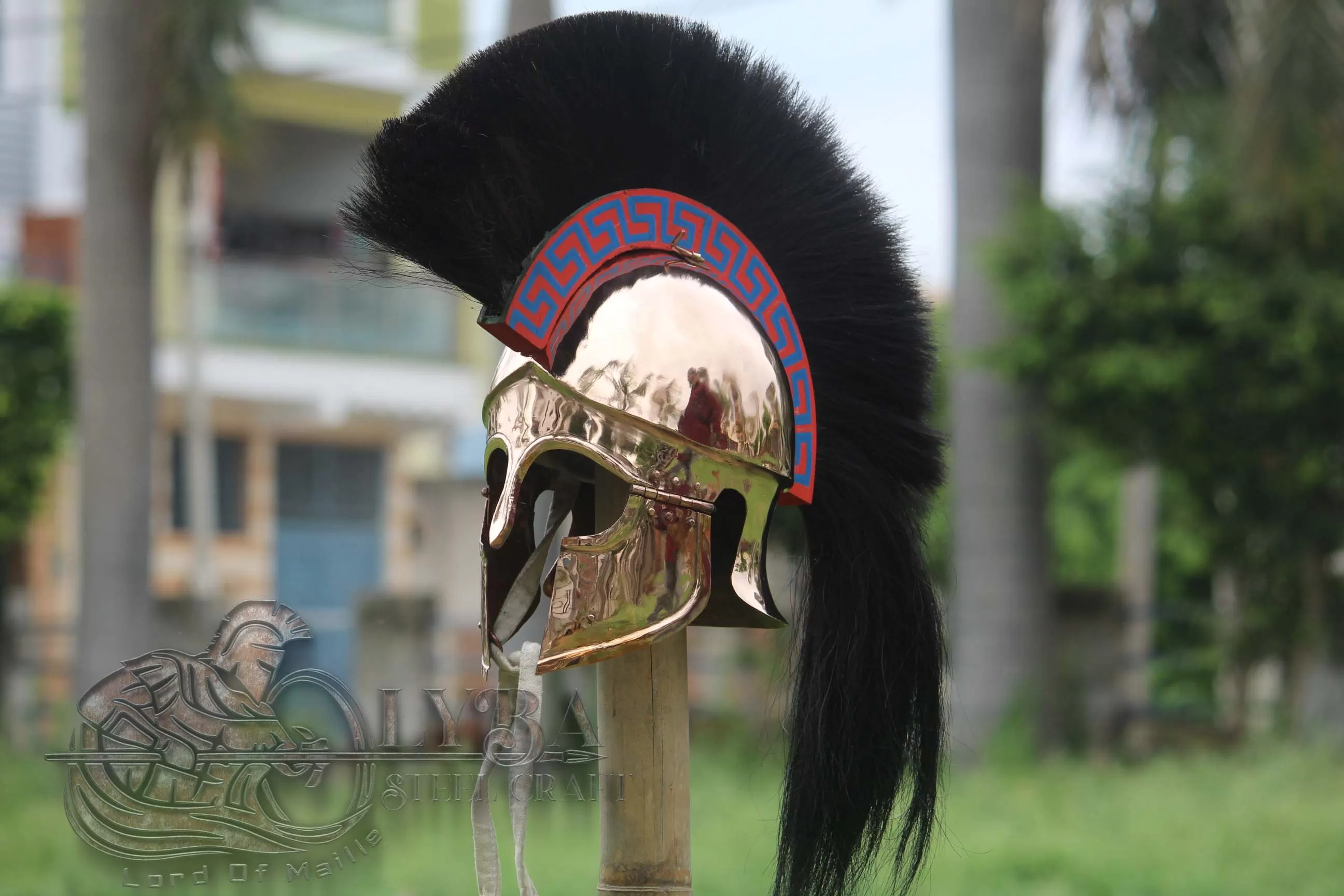 CORINTHIAN BRONZE HELMET ATTACHED MOBILE CHEEK PIECES WITH WOODCREST BLACK HORSE HAIR MADE OF 1.2MM BRONZE