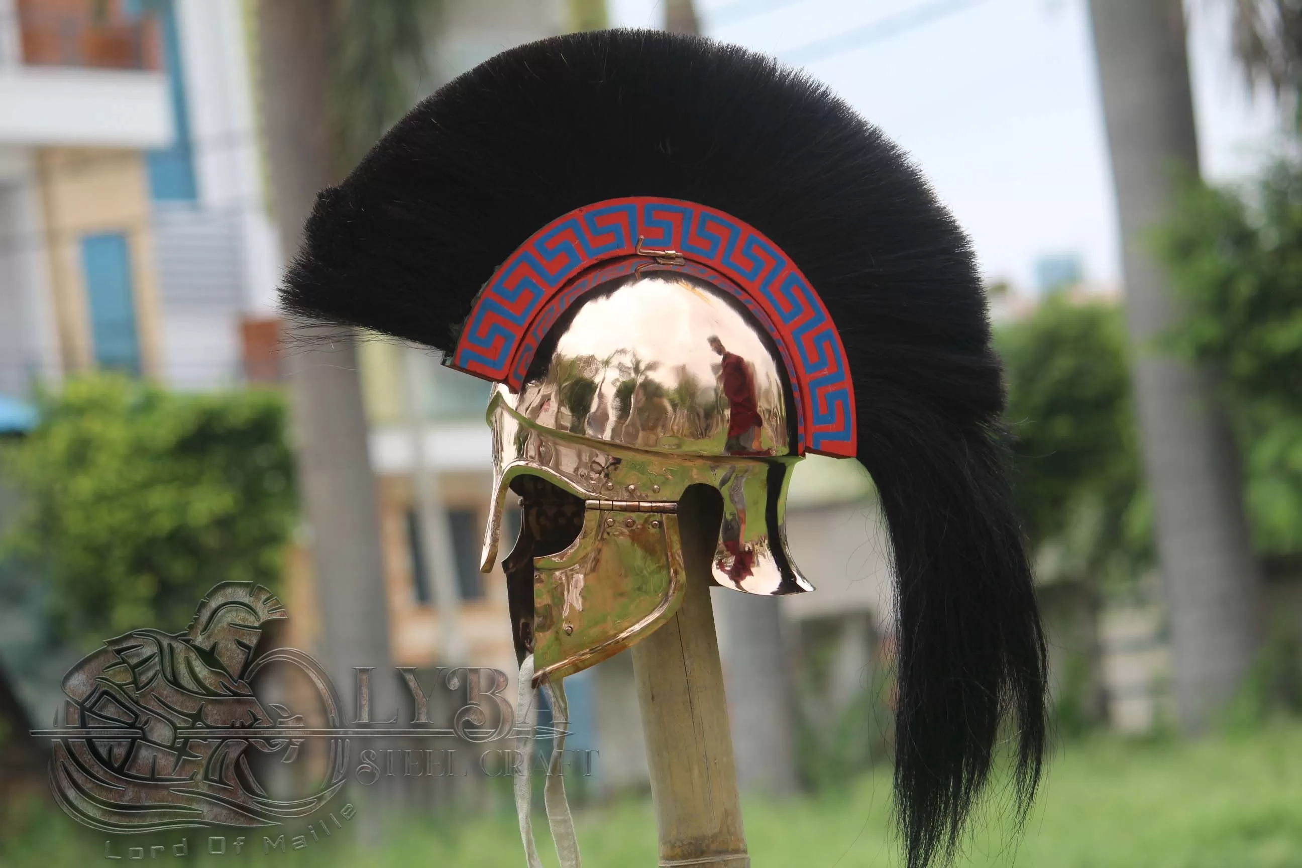 CORINTHIAN BRONZE HELMET ATTACHED MOBILE CHEEK PIECES WITH WOODCREST BLACK HORSE HAIR MADE OF 1.2MM BRONZE