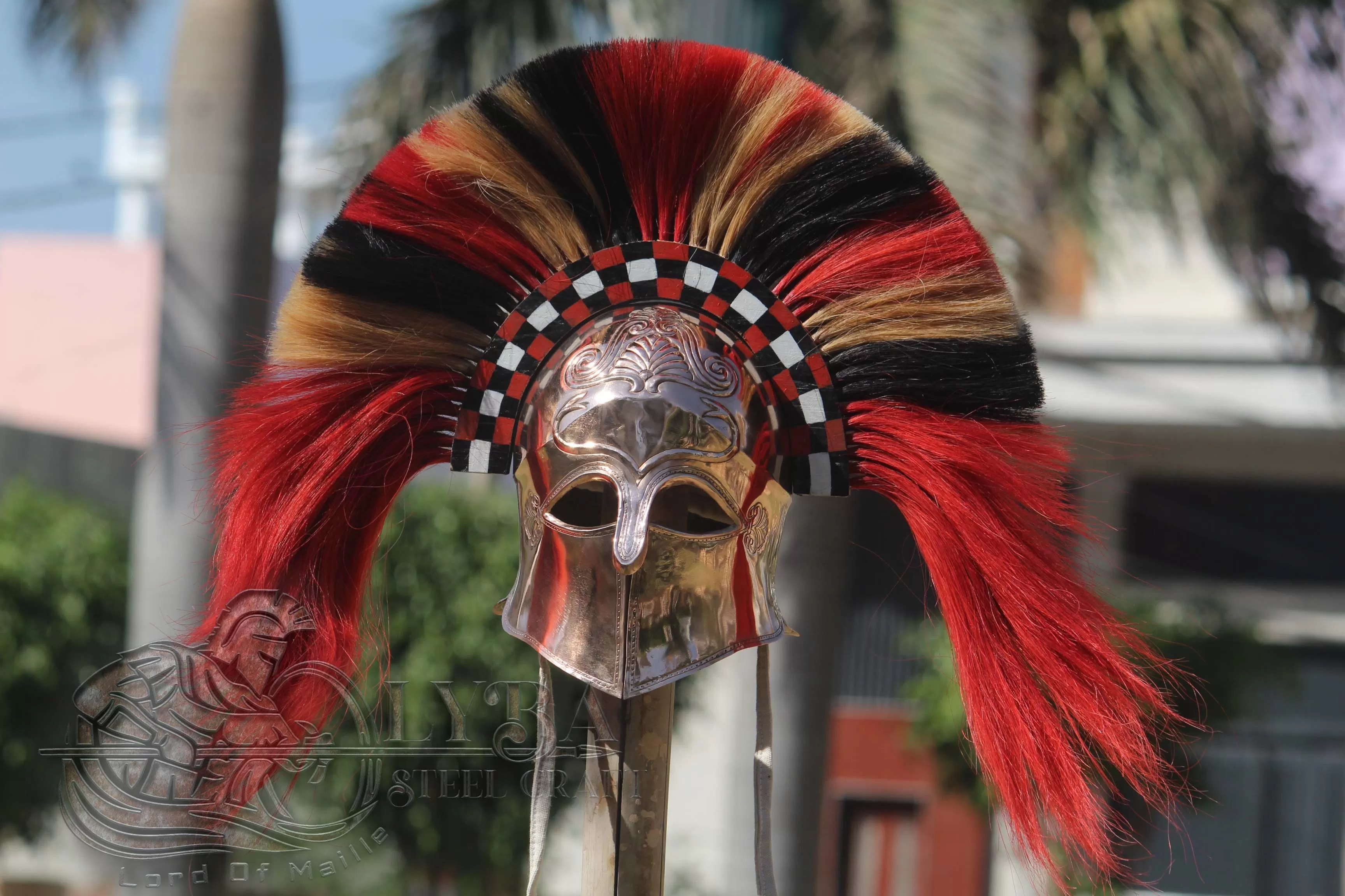 CORINTHIAN BRONZE HELMET Circa late 6th Century B.C. WITH WOODCREST & HORSE HAIR 