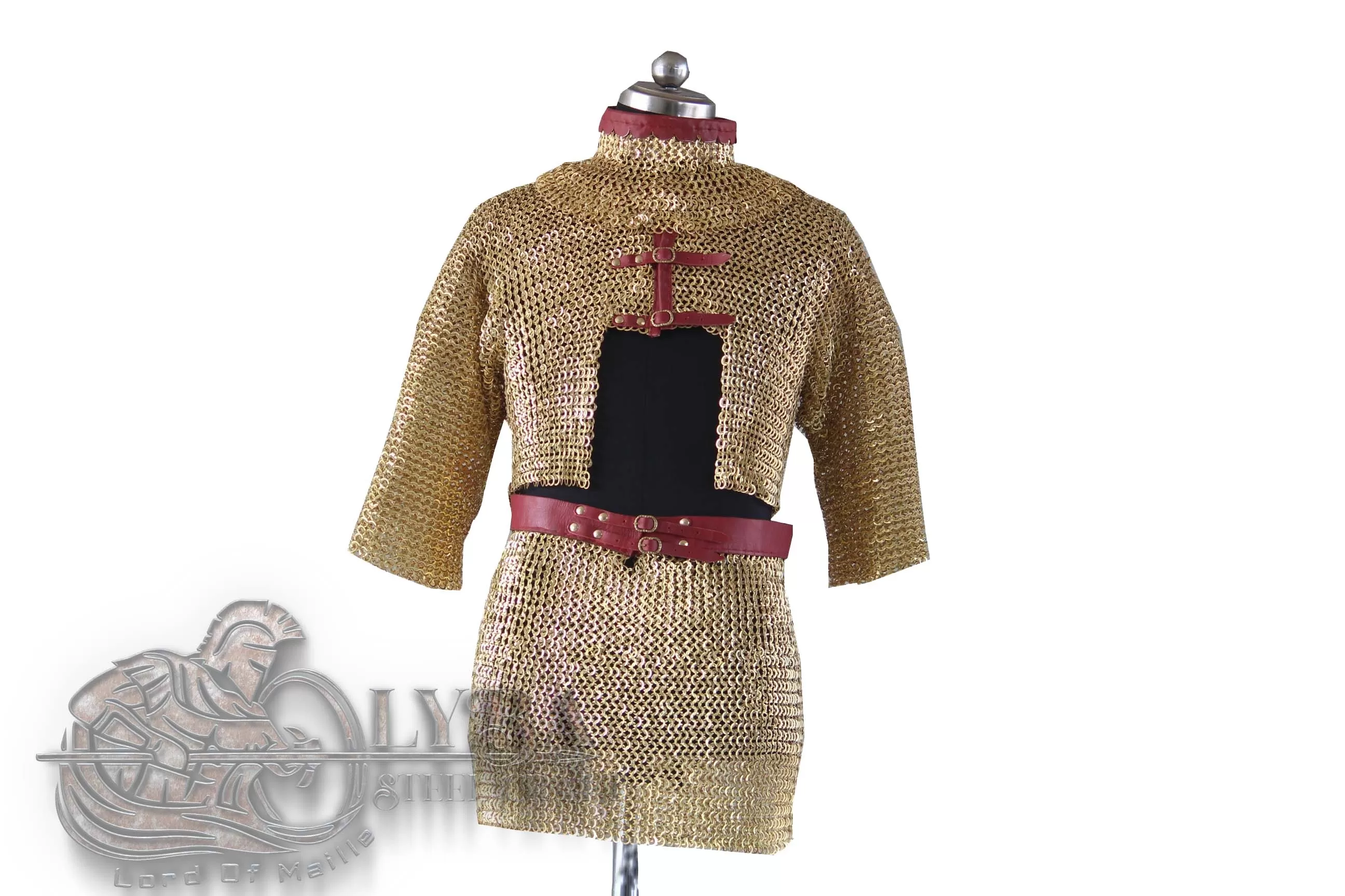 Brass Chainmail Armor Set: Half Body Hauberk, Skirt & Collar - LARP Cosplay